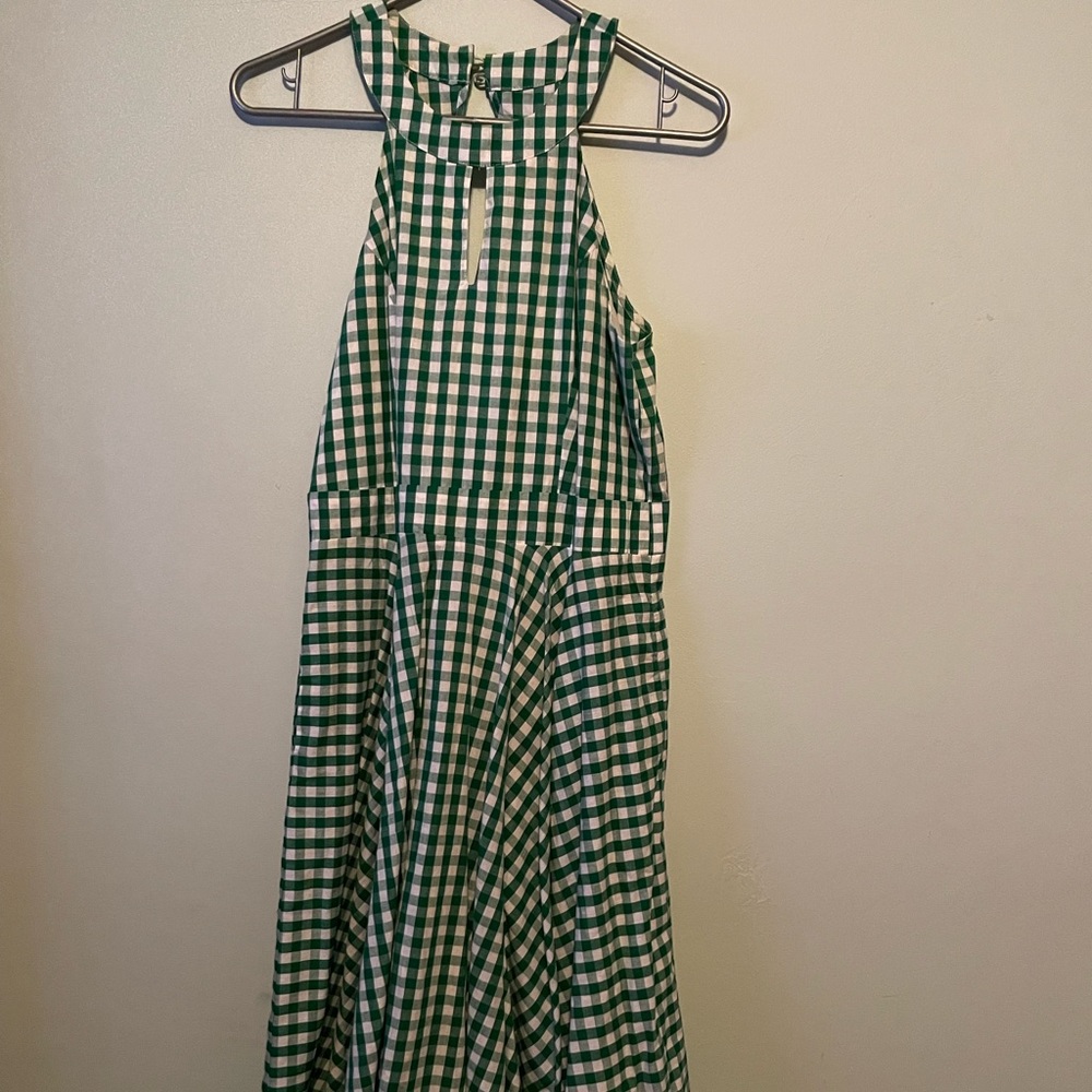 Unique Vintage Green Gingham Swing Dress
